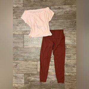 Old Navy Active High-Rise Leggings in Rust Red and Ballet Pink Tee Set